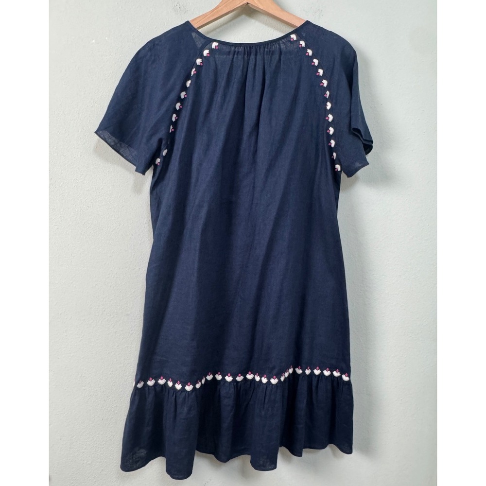 Madewell Embroidered Linen-Blend Raglan Ruffle Mini Dress Navy AO275 Medium Boho - Picture 4 of 10